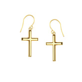 14K Yellow Gold Shiny Cross Drop Earrings fine designer jewelry for men and women